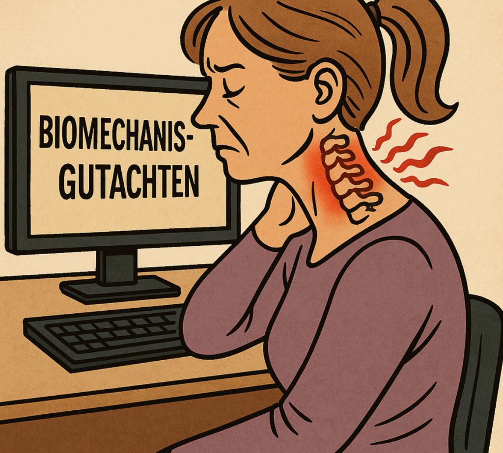 biomechanisches Gutachten, HWS-Verletzung Auffahrunfall, degenerative Vorschäden HWS, Unfallaggravation, Whiplash Gutachten, Unfallrekonstruktion Biomechanik, Kausalität HWS-Beschwerden, privates Gegengutachten, Sachverständiger für Unfallrekonstruktion