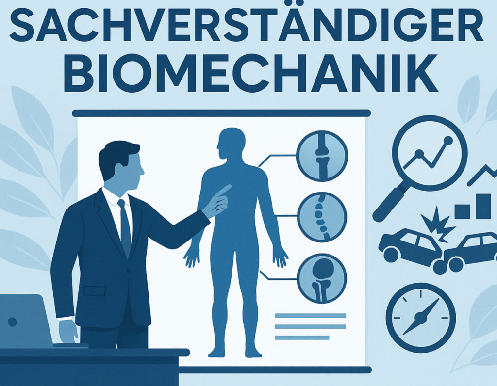 Biomechanische Gutachten stützen sich auf wissenschaftlich fundierte Berechnungen von Δv, EES und Belastungswerten des menschlichen Körpers. Das Bild veranschaulicht die Arbeit eines Sachverständigen, der aus Schadenbildern, Fahrzeugsimulationen und medizinischen Daten gerichtsfeste Bewertungen erstellt. So entsteht eine nachvollziehbare Beurteilung der HWS-Belastung, der Bemerkbarkeit und der Plausibilität von Verletzungsangaben – Grundlage jeder modernen Unfallrekonstruktion in Deutschland.